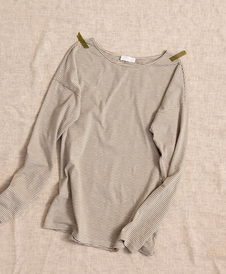 Langarm-Top mit Streifen - Soft Moss