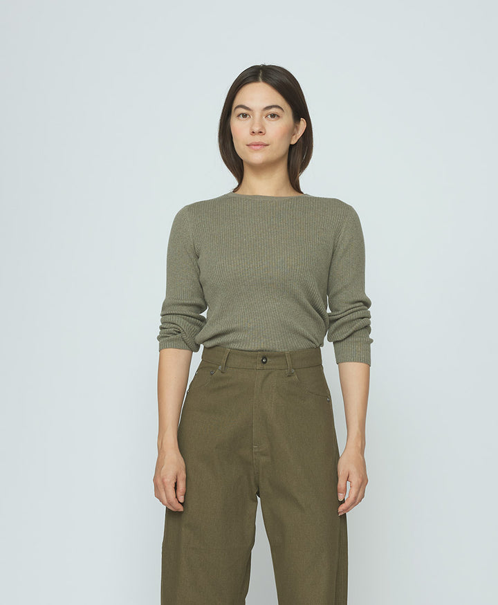 Top Feinstrick Ribbed Langarm - Sage Gray