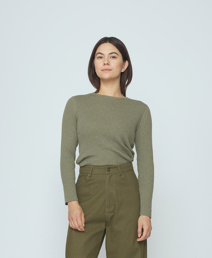 Top Feinstrick Ribbed Langarm - Sage Gray