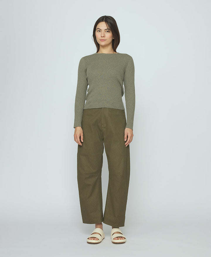 Top Feinstrick Ribbed Langarm - Sage Gray