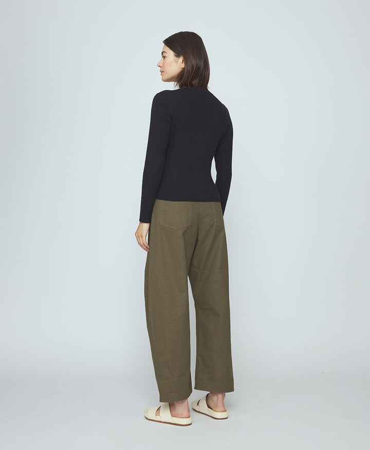 Top Feinstrick Ribbed Langarm - Schwarz