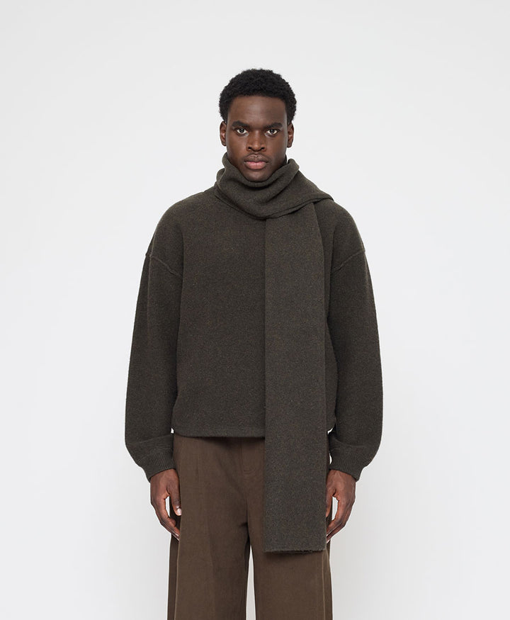 Langer Schal aus Merino Wolle - Olivbraun