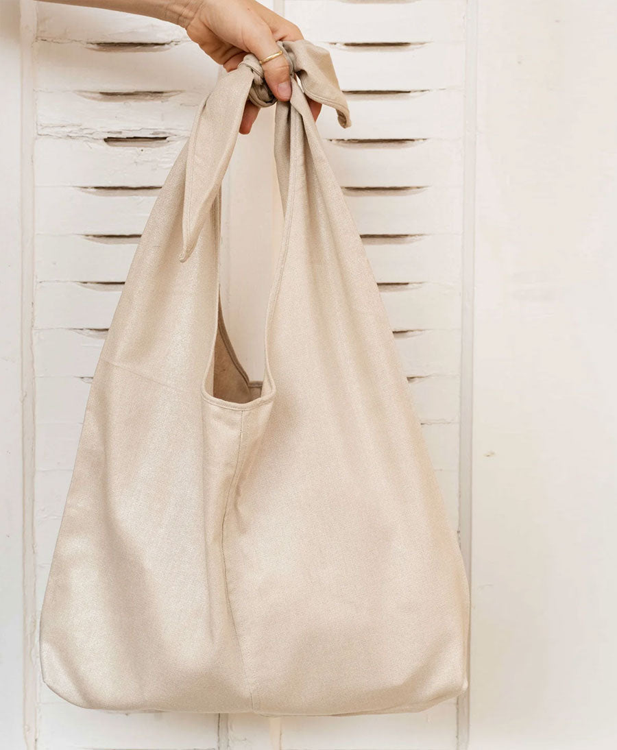 Tasche LATIFA Leinen - Creme / Metallic