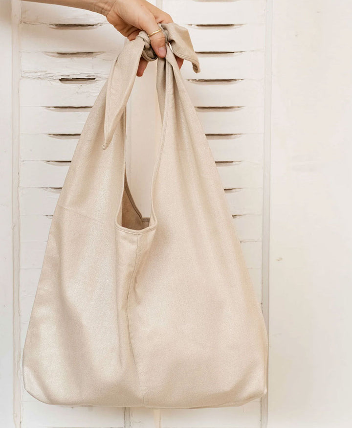 Tasche LATIFA Leinen - Creme / Metallic