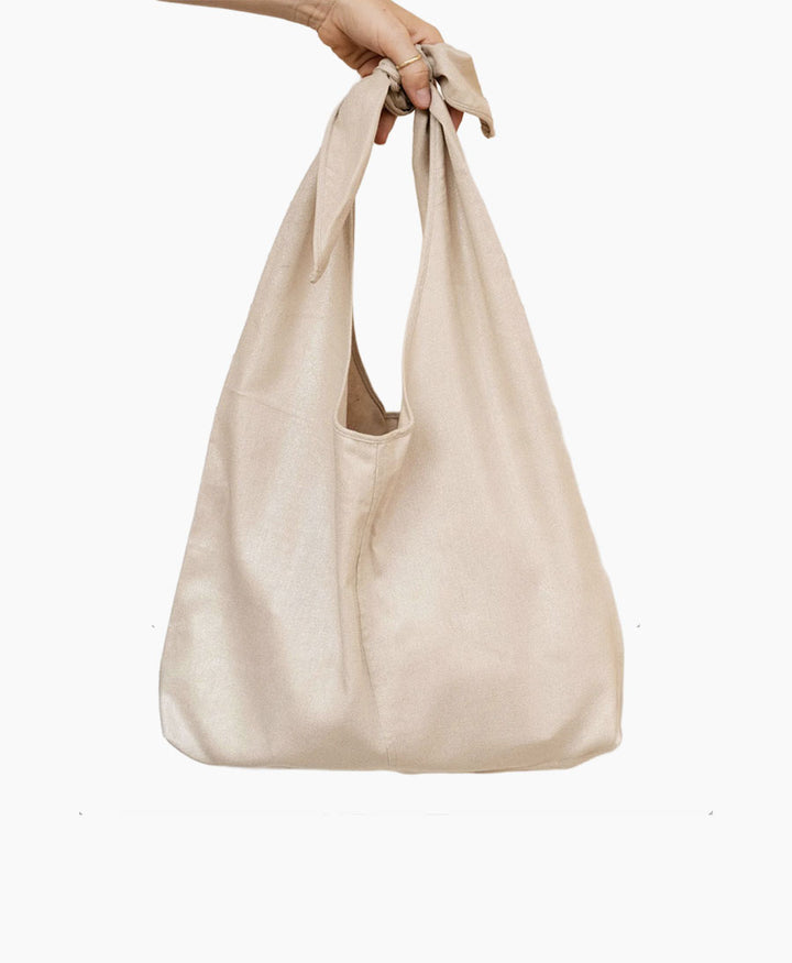 Tasche LATIFA Leinen - Creme / Metallic