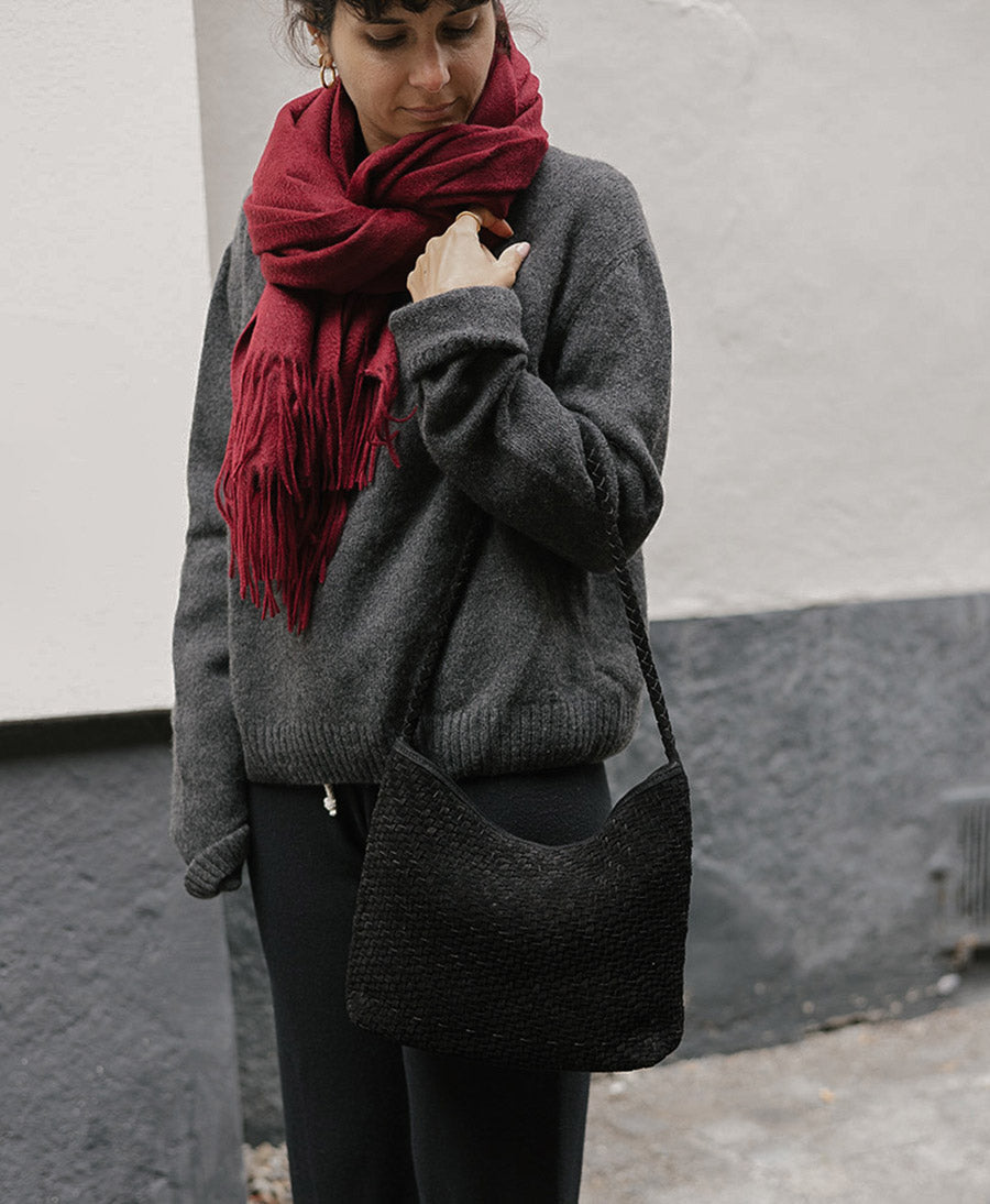 Gewebte Ledertasche "SERENA" Suede - Schwarz