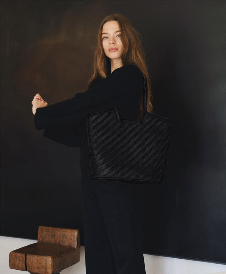 Gewebte Ledertasche "Camilla Large" - Schwarz