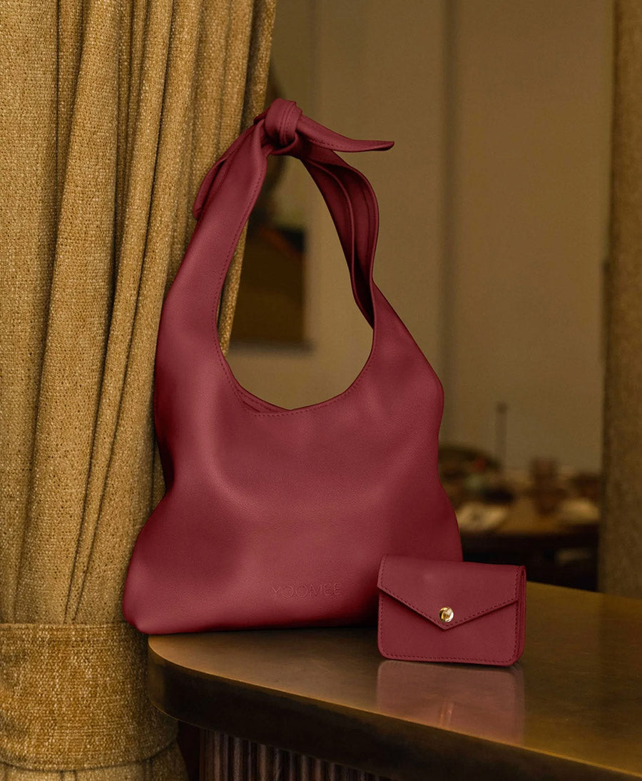 Knot Bag aus Leder NAIMA - Dunkelrot