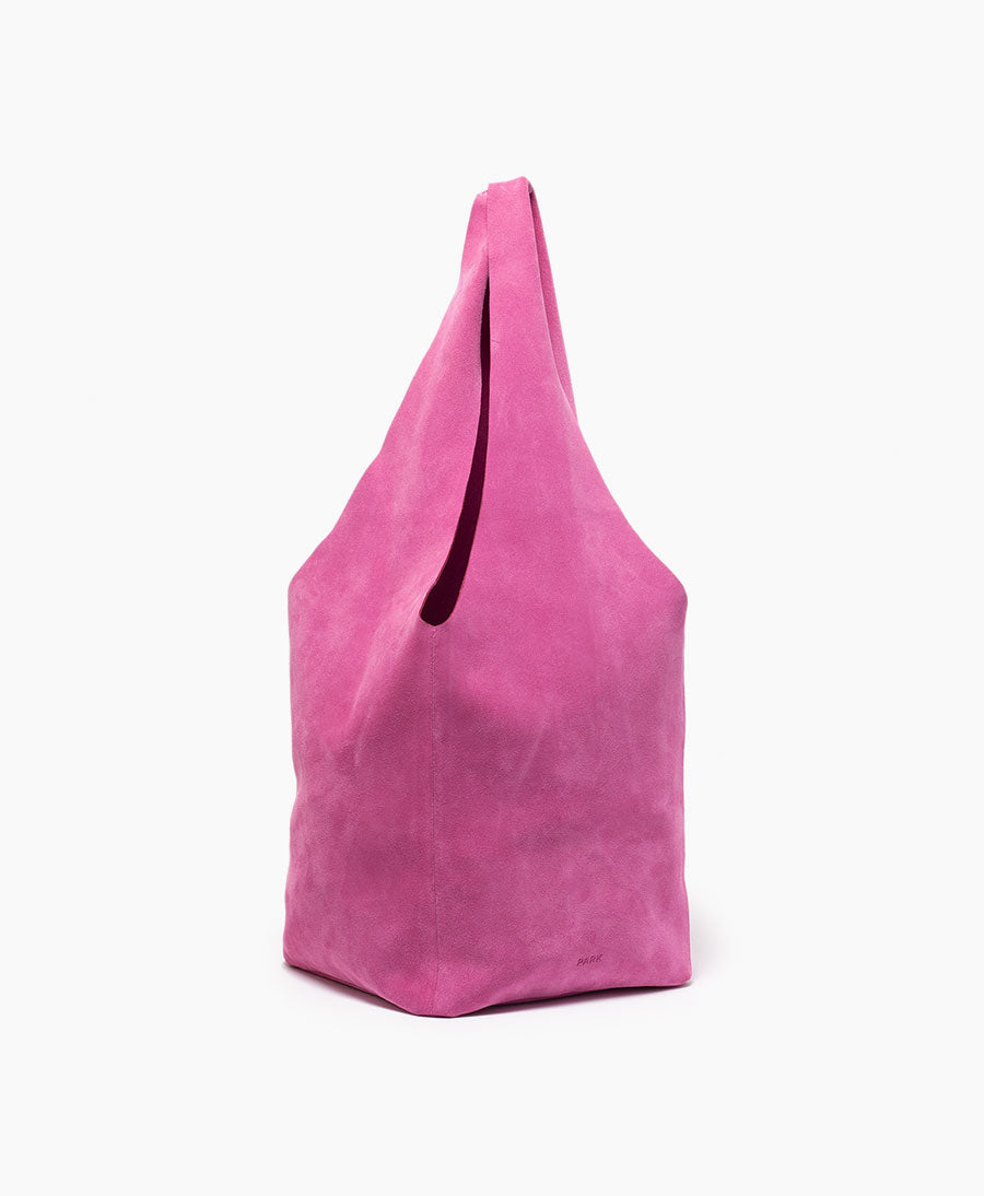 Quadratische Ledertasche Slouchy Bag - Pink