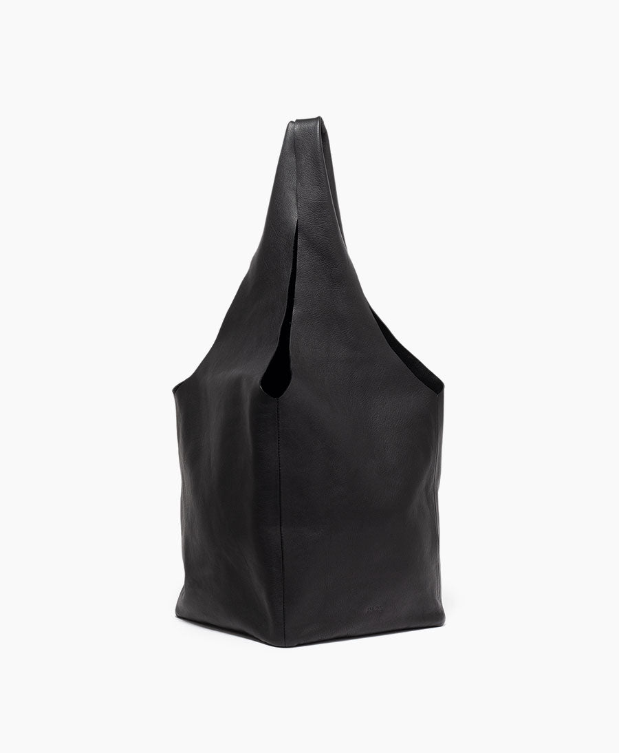 Quadratische Ledertasche Slouchy Bag - Schwarz