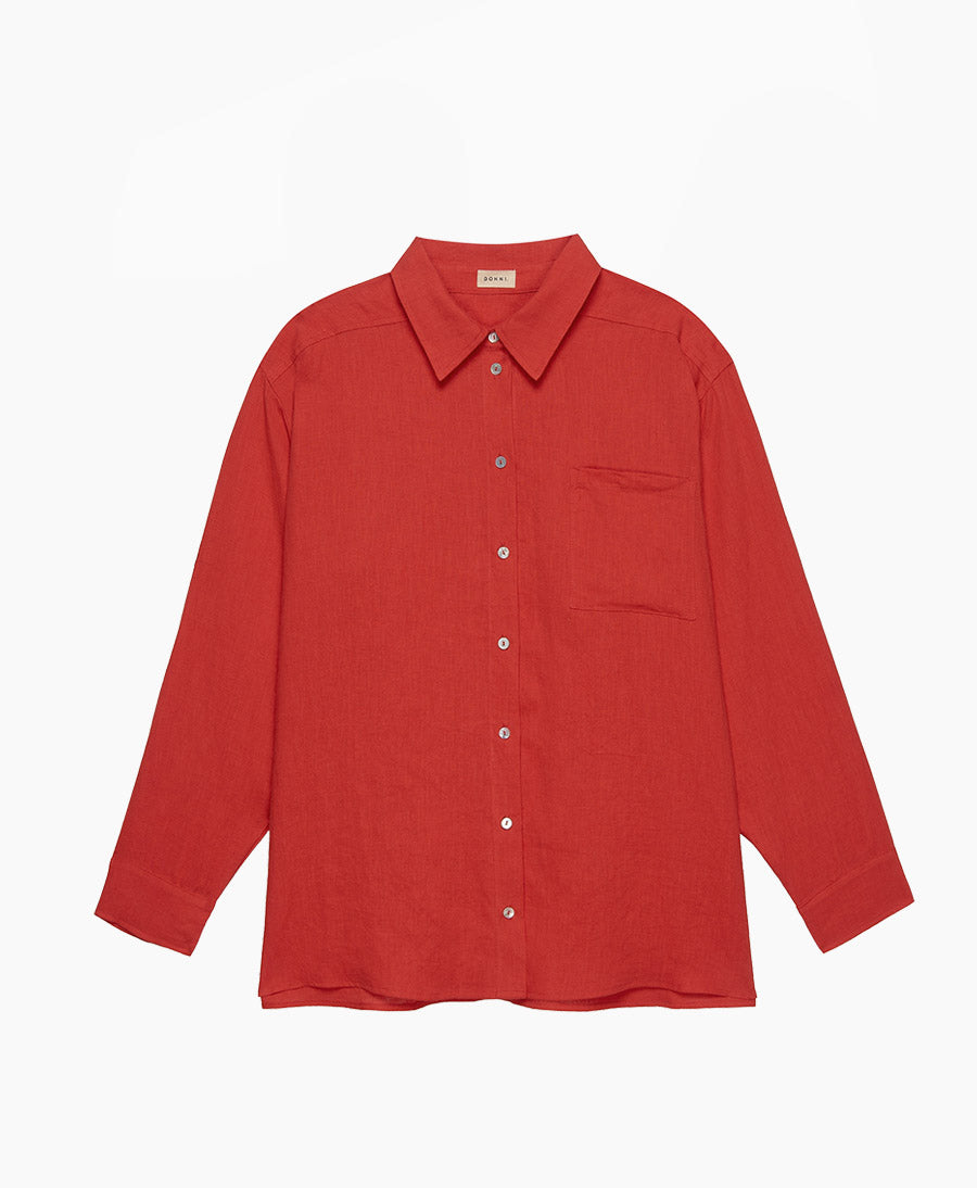 Leinenbluse / Hemd "The Linen Relaxed Shirt" - Tomato