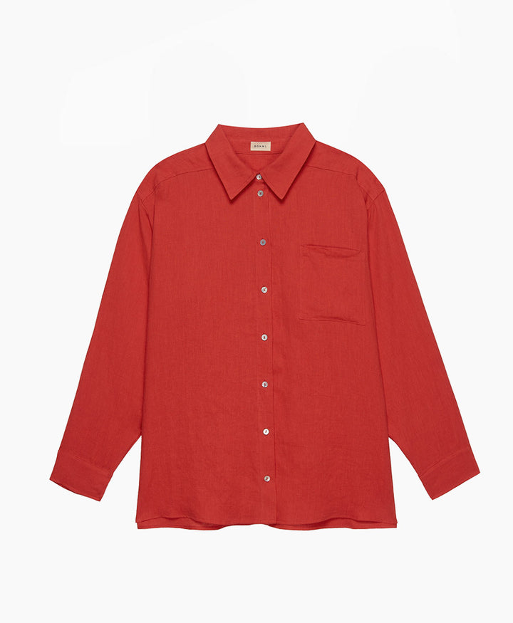 Leinenbluse / Hemd "The Linen Relaxed Shirt" - Tomato