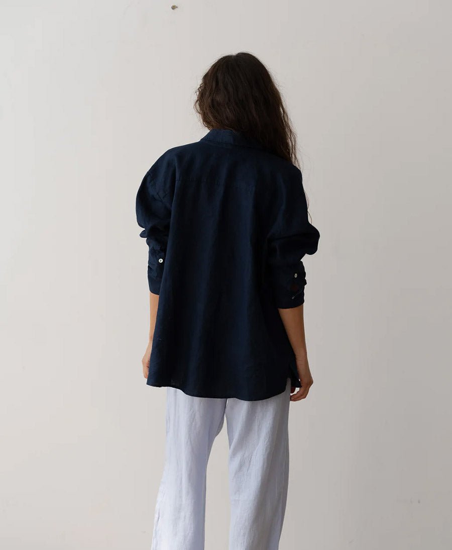 Leinenbluse / Hemd "The Linen Relaxed Shirt" - Navy - DONNI. - clomes