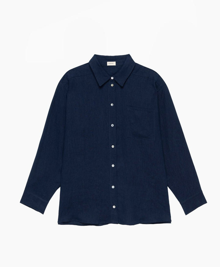 Leinenbluse / Hemd "The Linen Relaxed Shirt" - Navy - DONNI. - clomes