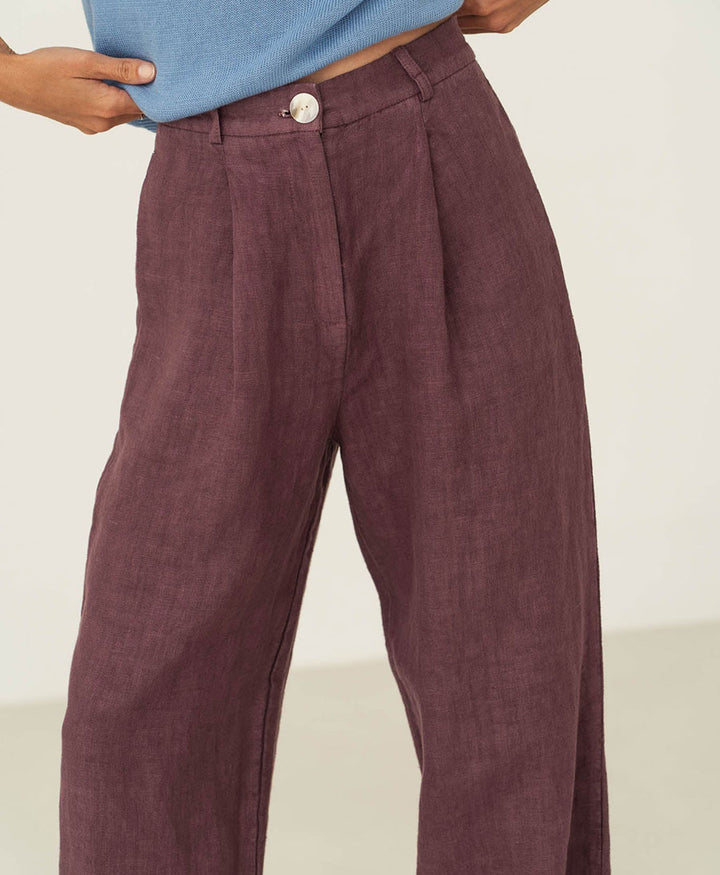 Hose Mara aus Leinen - Aubergine