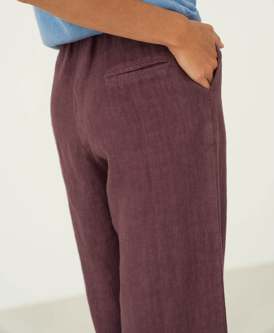 Hose Mara aus Leinen - Aubergine