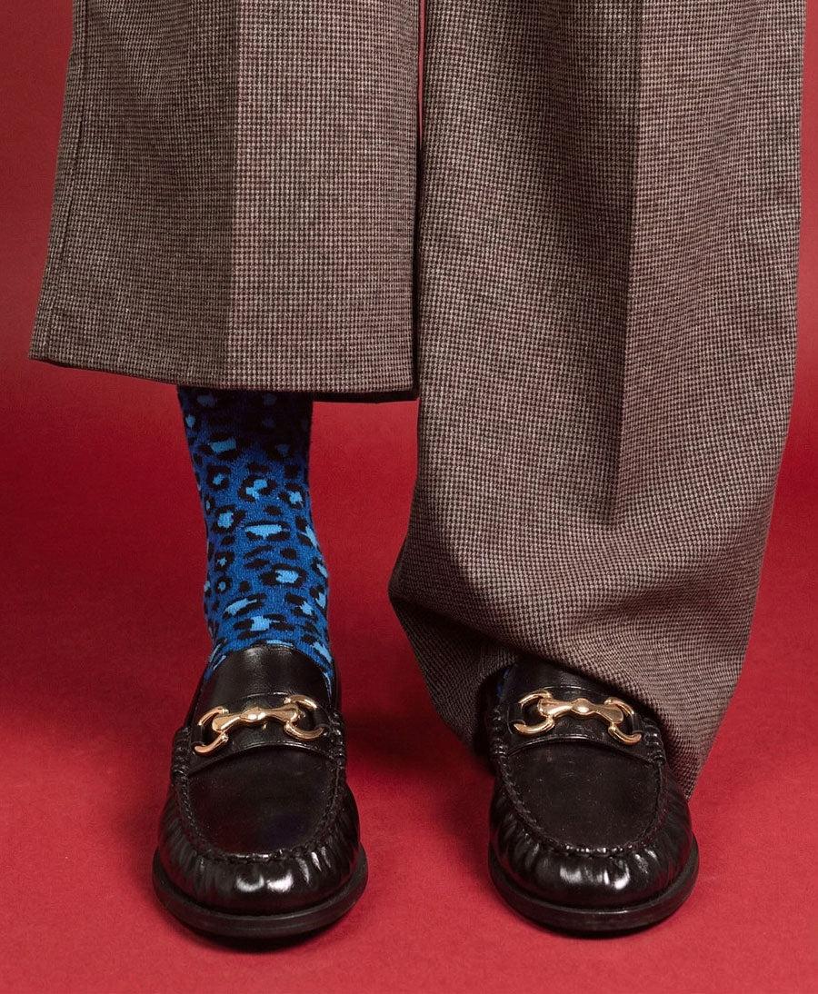 Glitzer Socken Lyocell - Leopard Blau