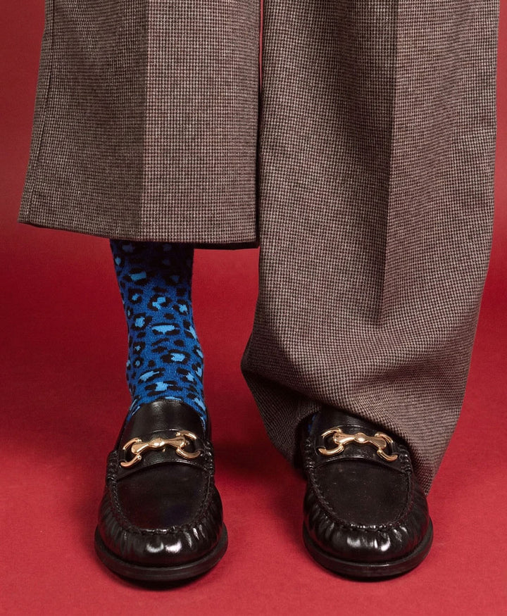 Glitzer Socken Lyocell - Leopard Blau