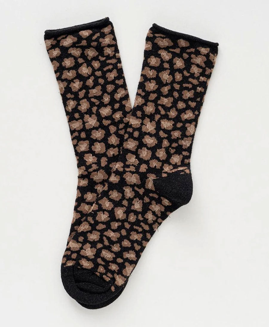 Glitzer Socken Lyocell - Leopard Schwarz