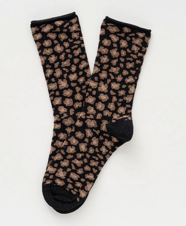 Glitzer Socken Lyocell - Leopard Schwarz