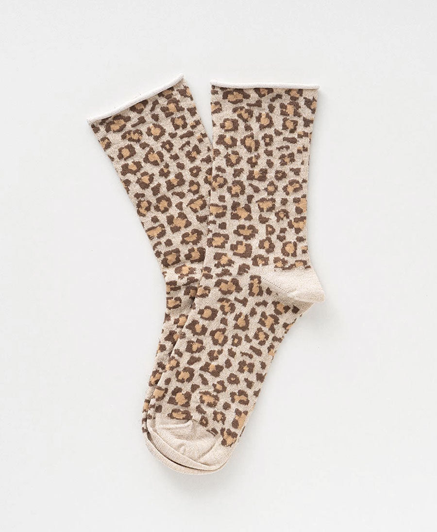 Glitzer Socken Lyocell - Leopard Beige