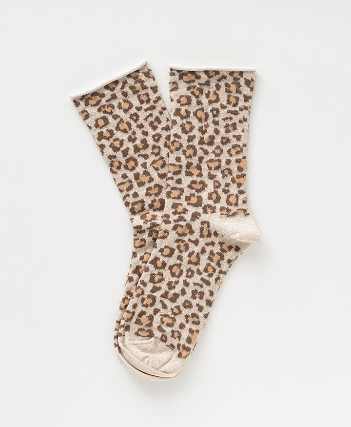 Glitzer Socken Lyocell - Leopard Beige
