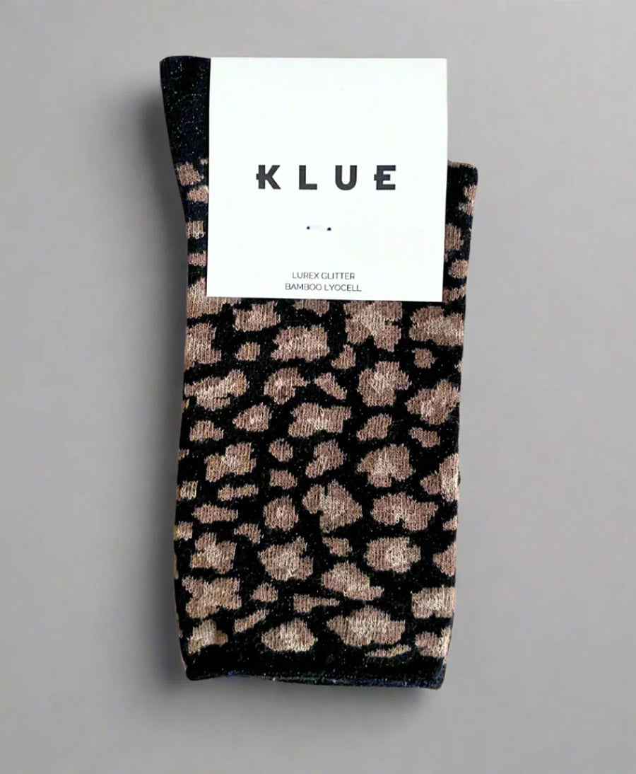 Glitzer Socken Lyocell - Leopard Schwarz