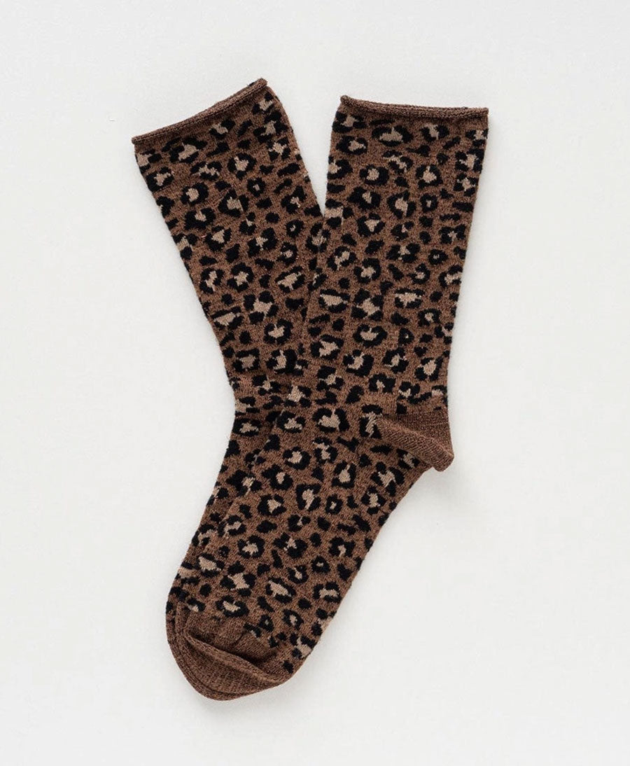 Glitzer Socken Lyocell - Leopard Dunkelbraun
