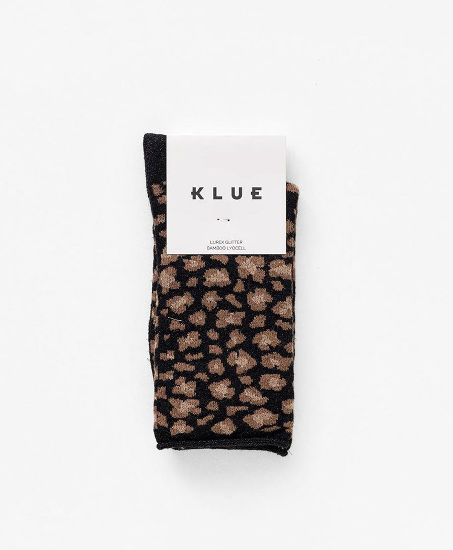 Glitzer Socken Lyocell - Leopard Schwarz