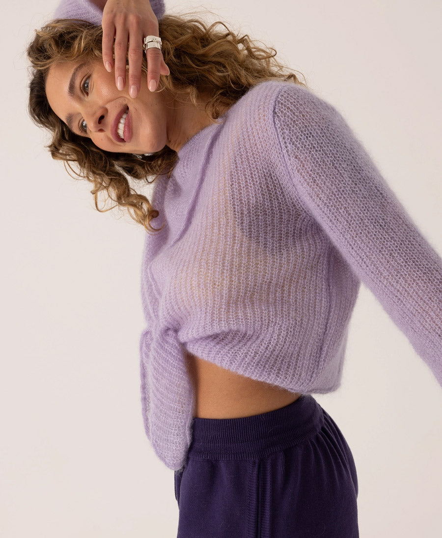 Kurzer Cardigan aus leichtem Strick - Lila