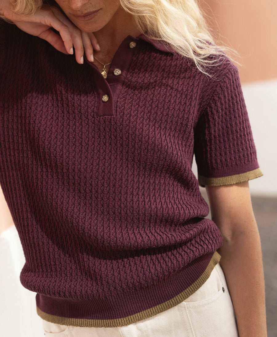 Polo Strickshirt Lilly aus Baumwolle - Aubergine