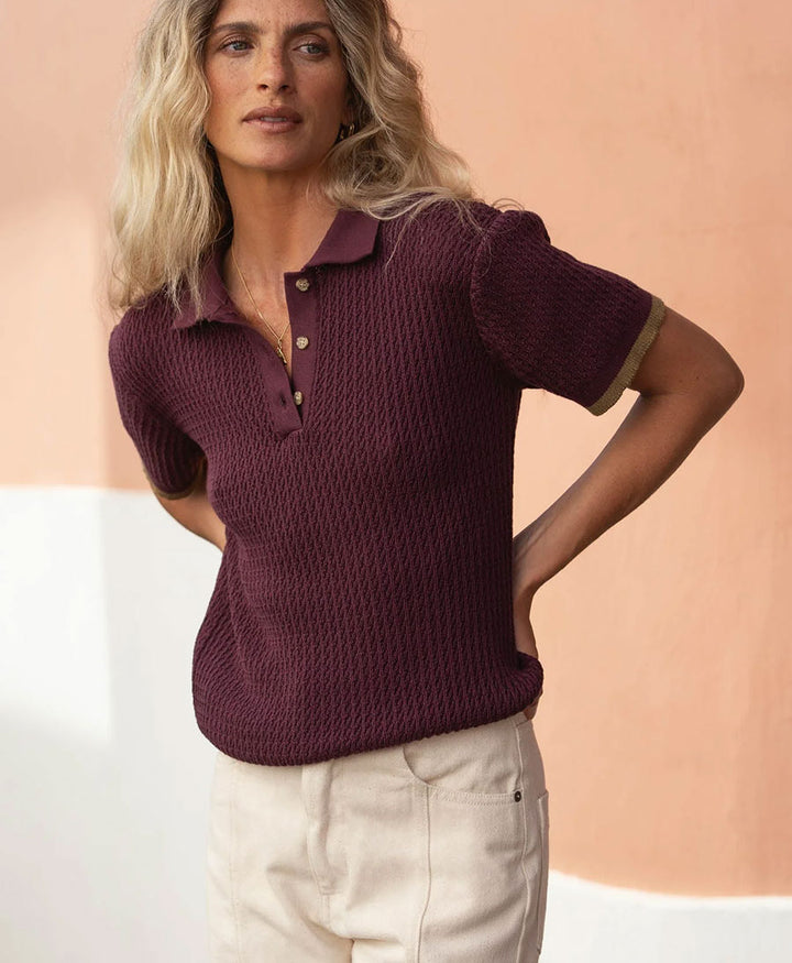 Polo Strickshirt Lilly aus Baumwolle - Aubergine
