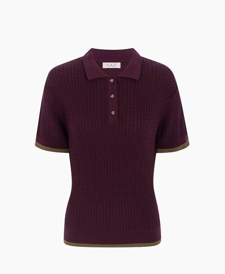 Polo Strickshirt Lilly aus Baumwolle - Aubergine