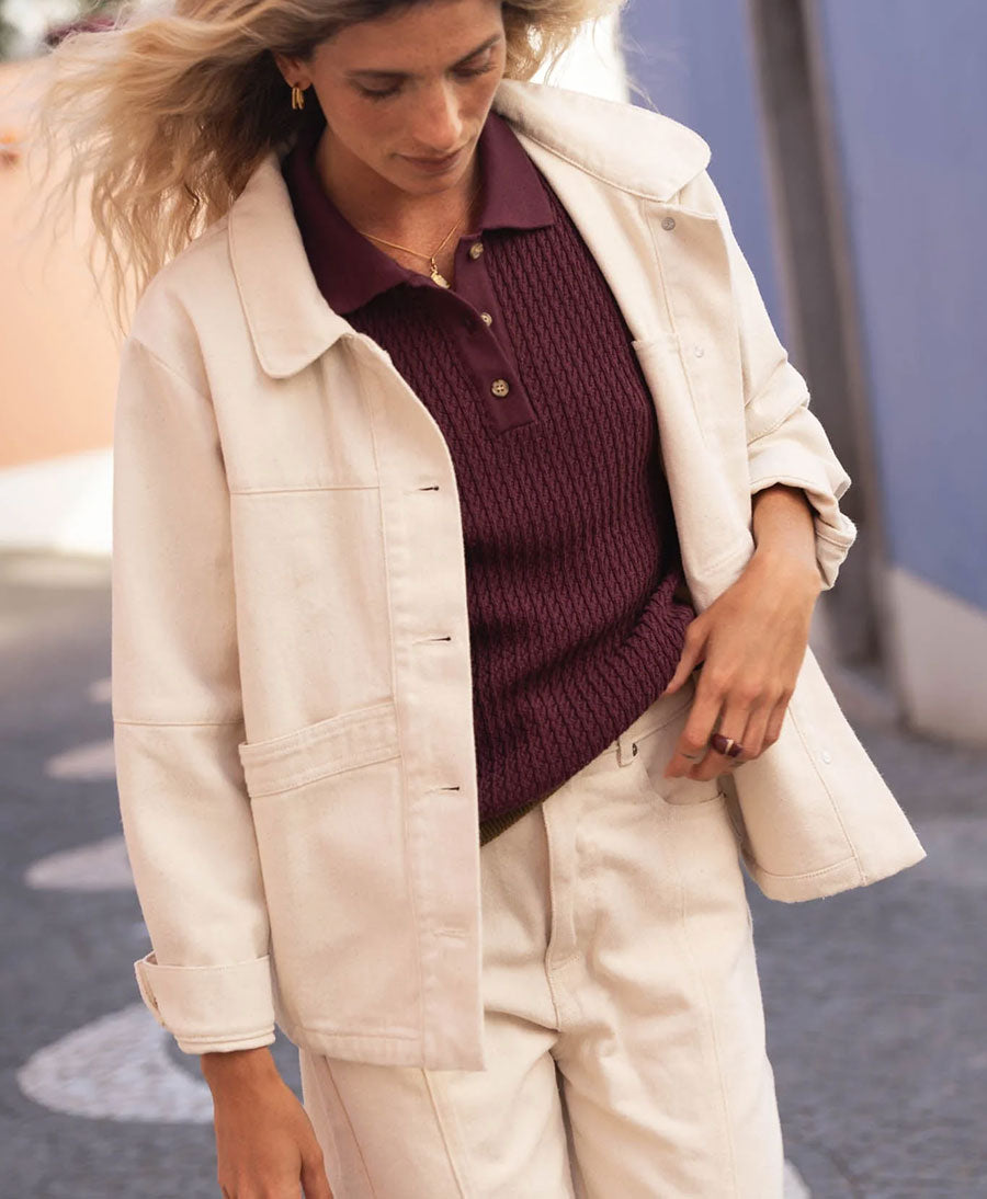 Polo Strickshirt Lilly aus Baumwolle - Aubergine