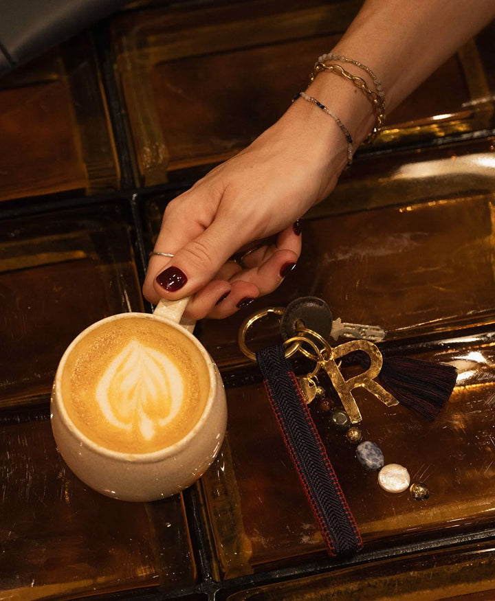 Kurzes Schlüsselband Loop mit Messing Schlüsselring - Marine