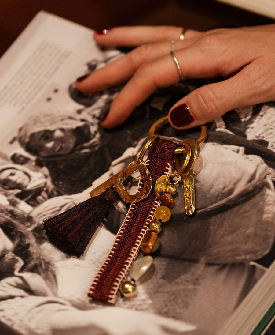 Kurzes Schlüsselband Loop mit Messing Schlüsselring - Bordeaux