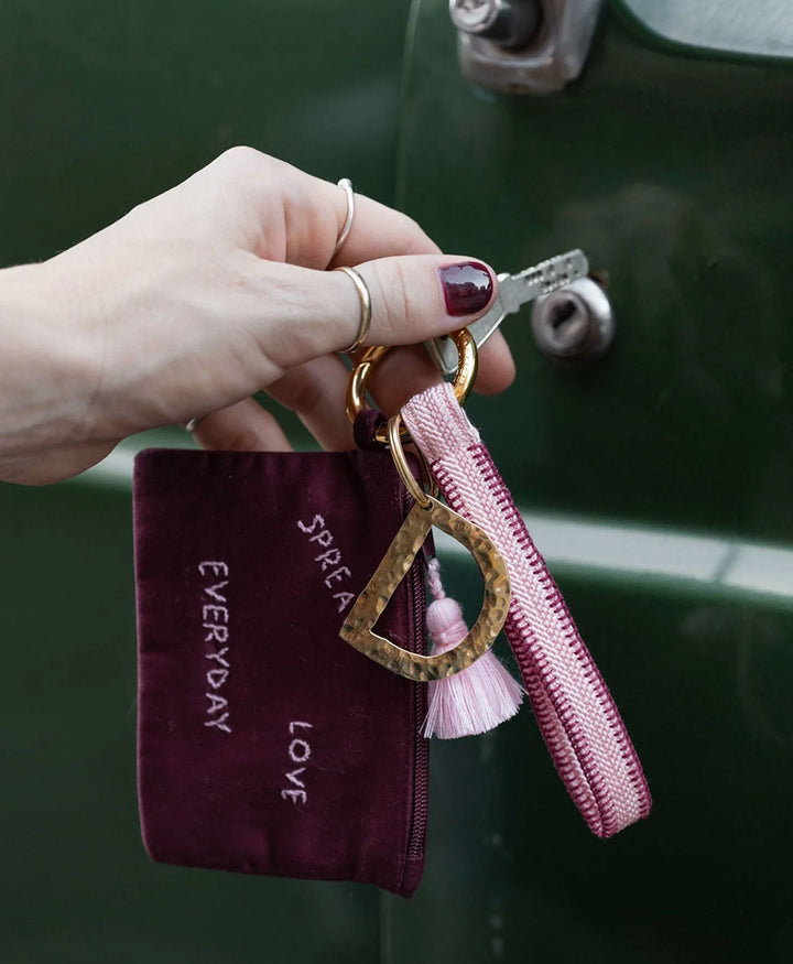 Kurzes Schlüsselband Loop mit Messing Schlüsselring - Rose