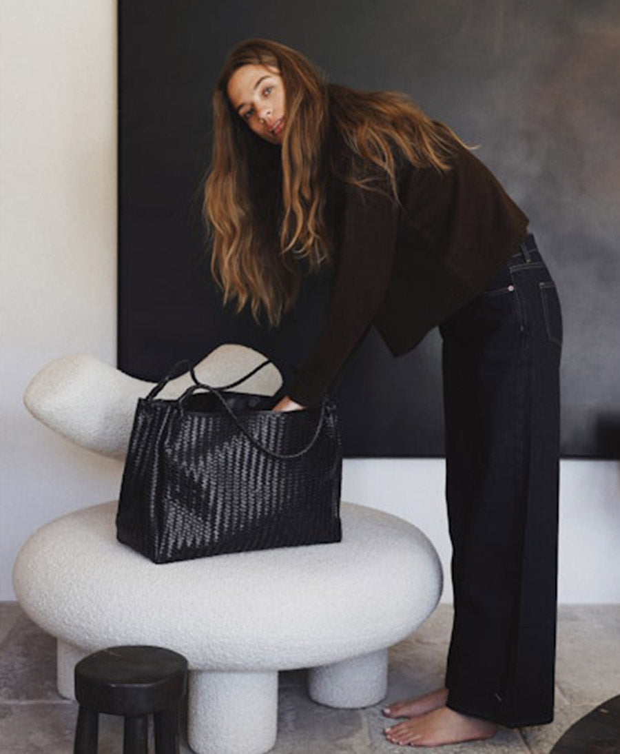 Gewebte Ledertasche "LUX" - Schwarz