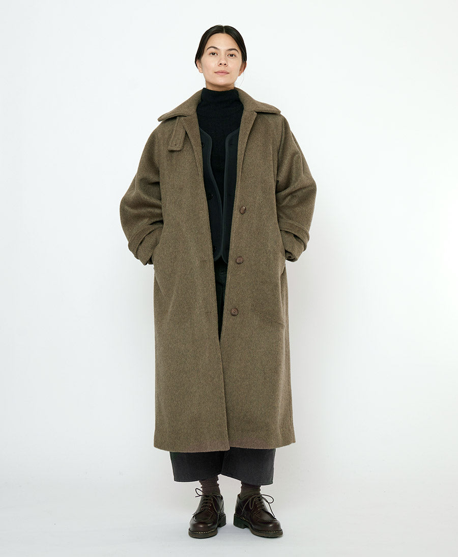 Langer Wollmantel "Balmacaan Coat" - Olive Gray