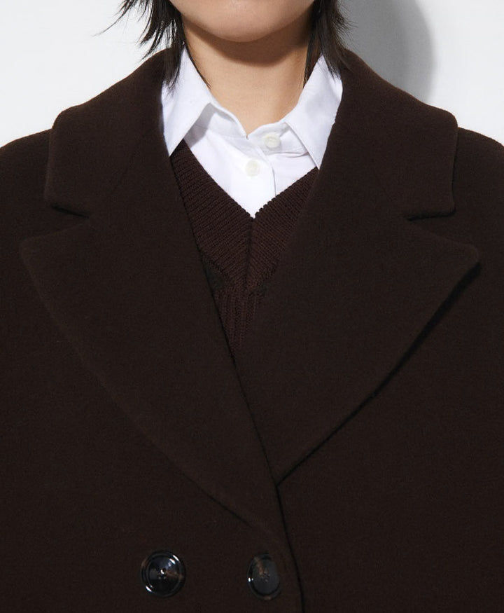 Dunkelbrauner Mantel CEDAR - Wolle