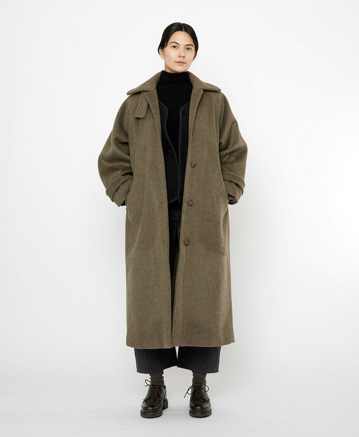 Langer Wollmantel "Balmacaan Coat" - Olive Gray