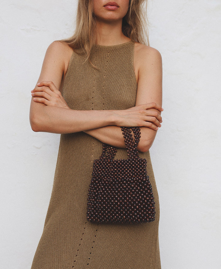 Perlenbesetzte Tasche "Maris Bag" - Braun