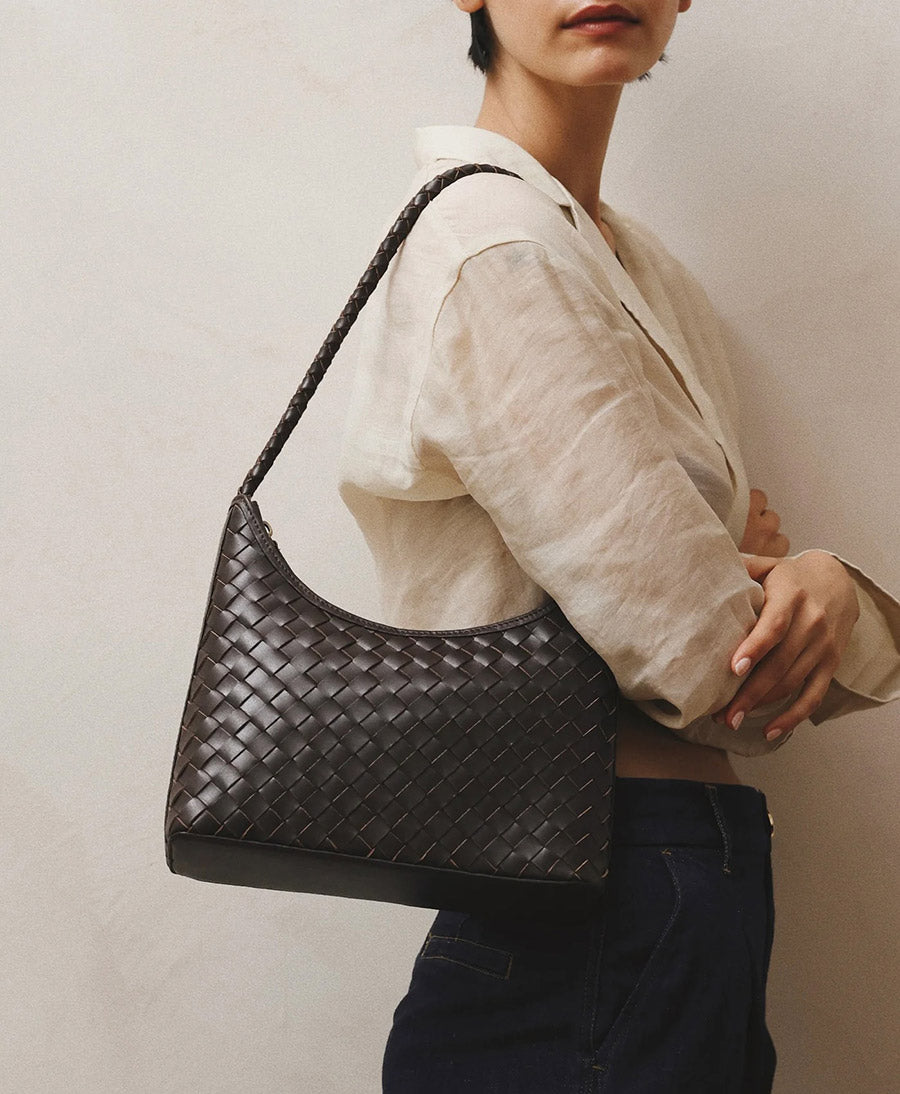 Gewebte Ledertasche "MARNI SMALL" - Espresso