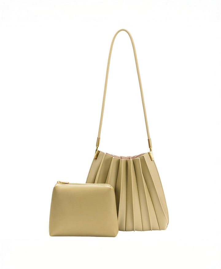 Plissierte Schultertasche CARRIE aus veganem Leder - Avocado