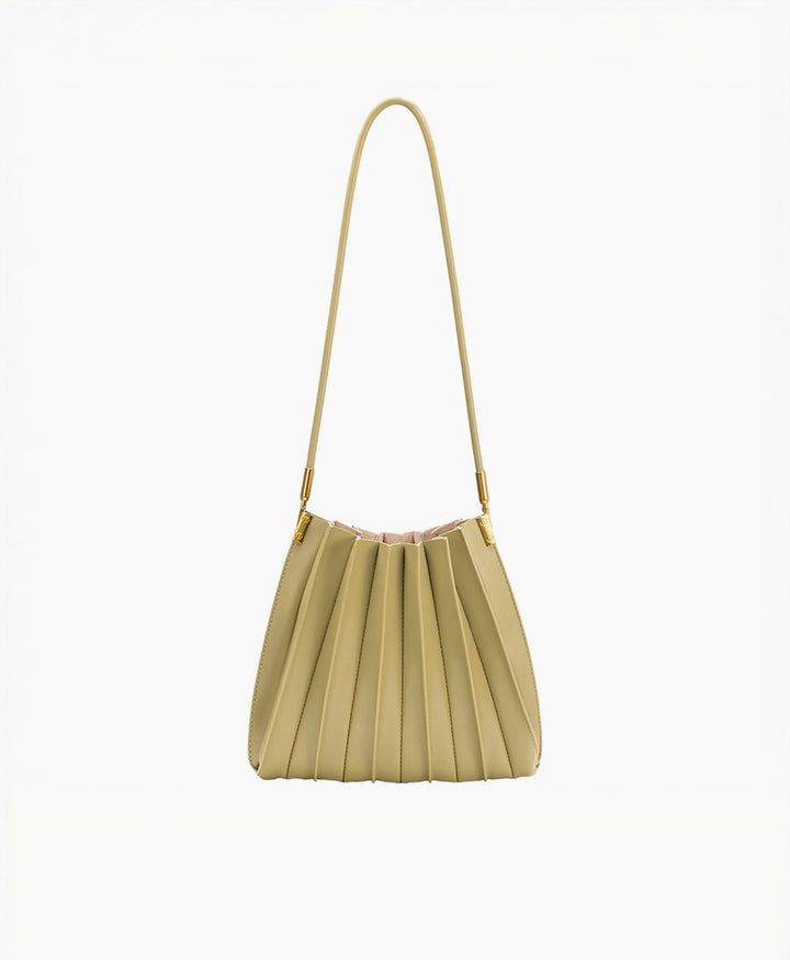 Plissierte Schultertasche CARRIE aus veganem Leder - Avocado