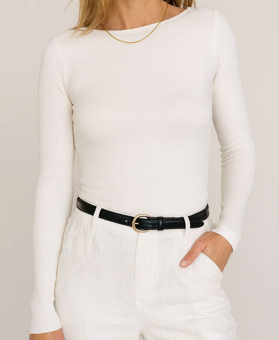 Merino Langarm-Shirt mit U-Boot-Ausschnitt - Weiss