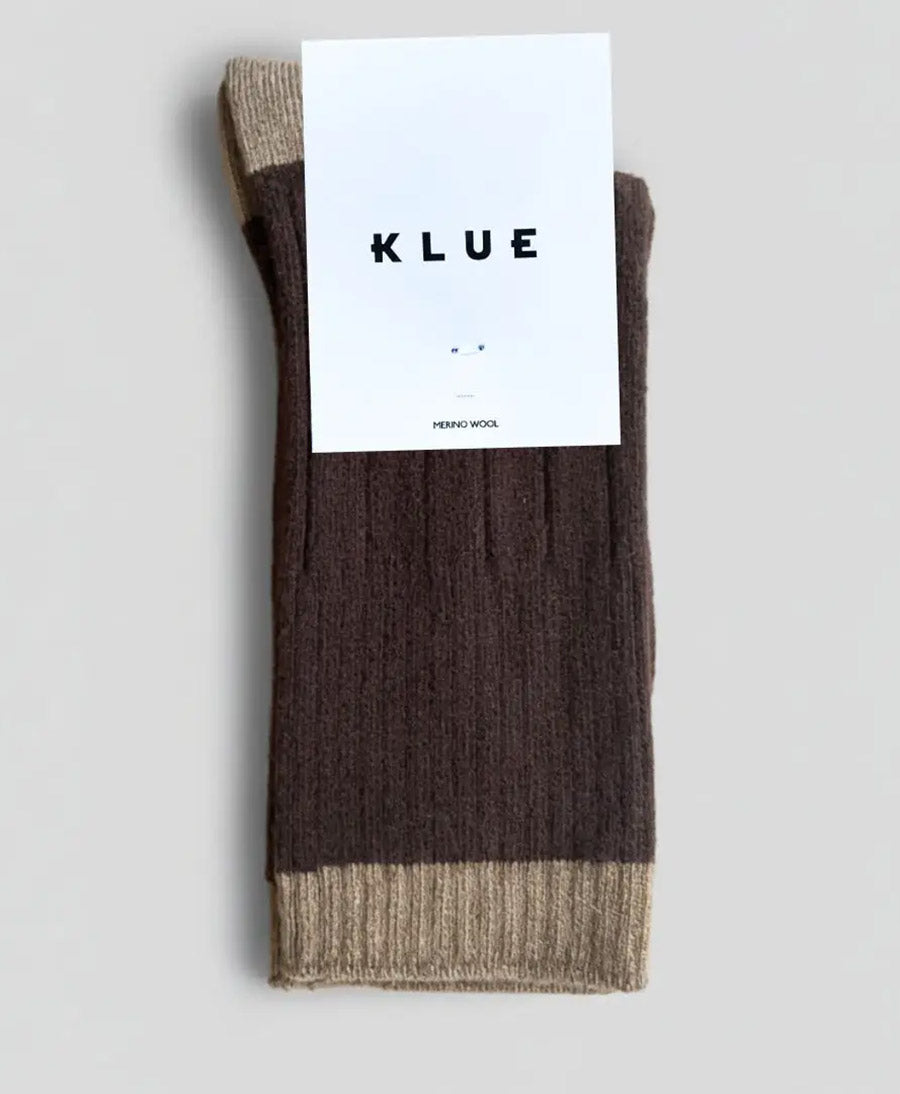 Socken Merinowolle mit Streifen - Dunkelbraun / Hellbraun