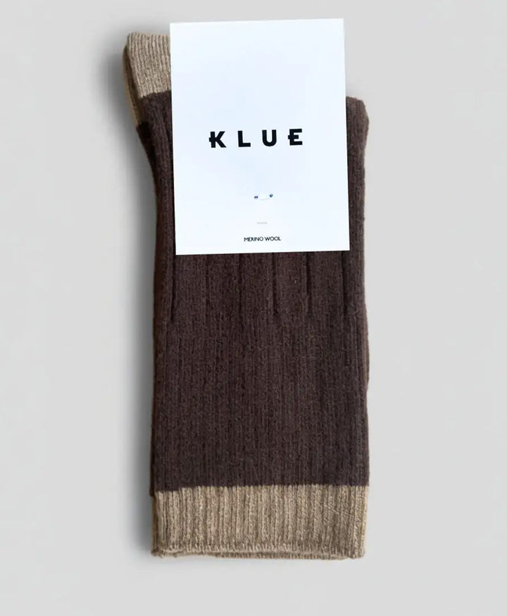 Socken Merinowolle mit Streifen - Dunkelbraun / Hellbraun