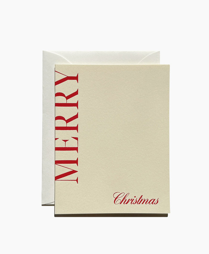 Geprägte Karte mit Couvert "MERRY CHRISTMAS" - Creme / Rot