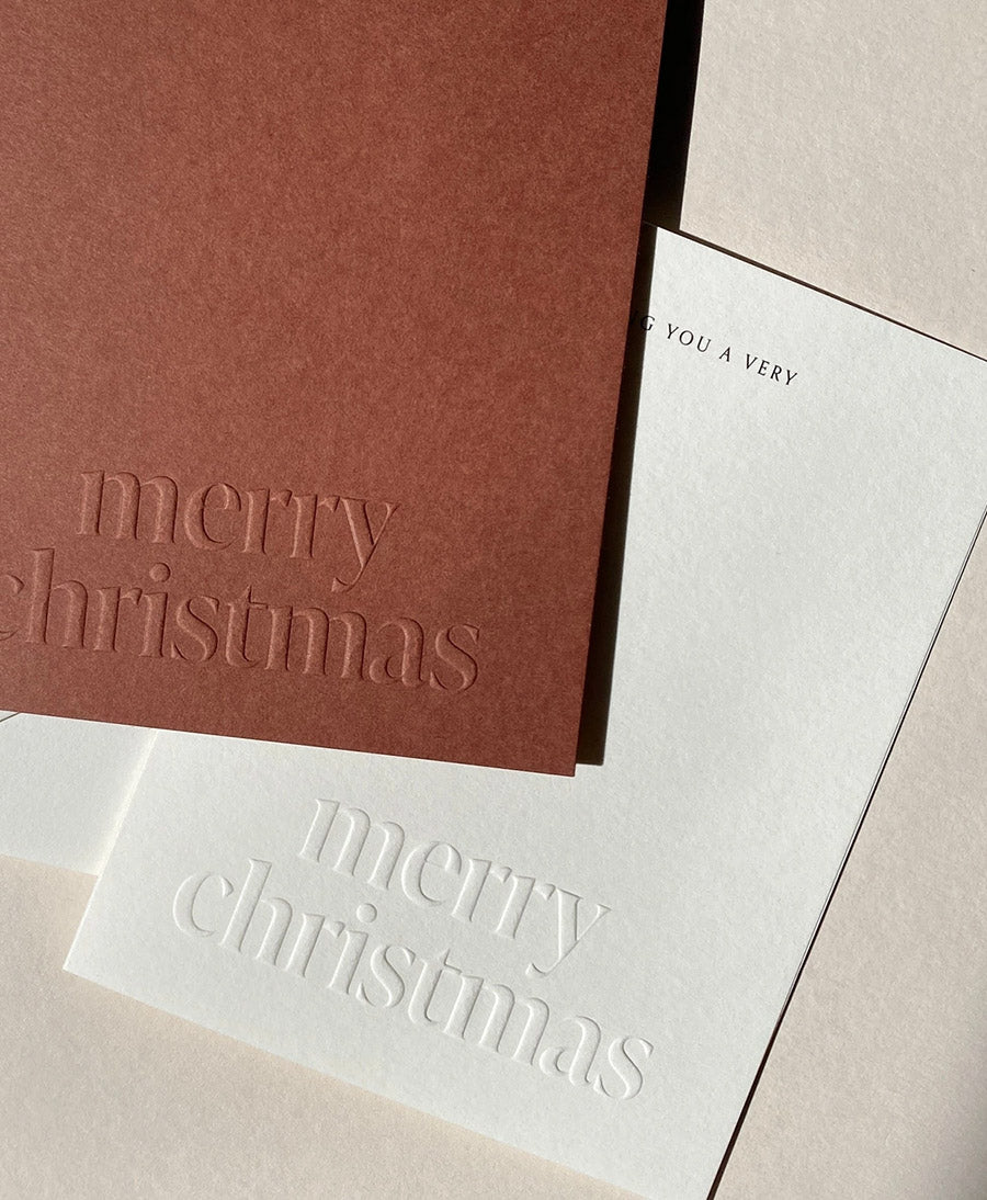 Geprägte Karte mit Couvert "MERRY CHRISTMAS" - Natur